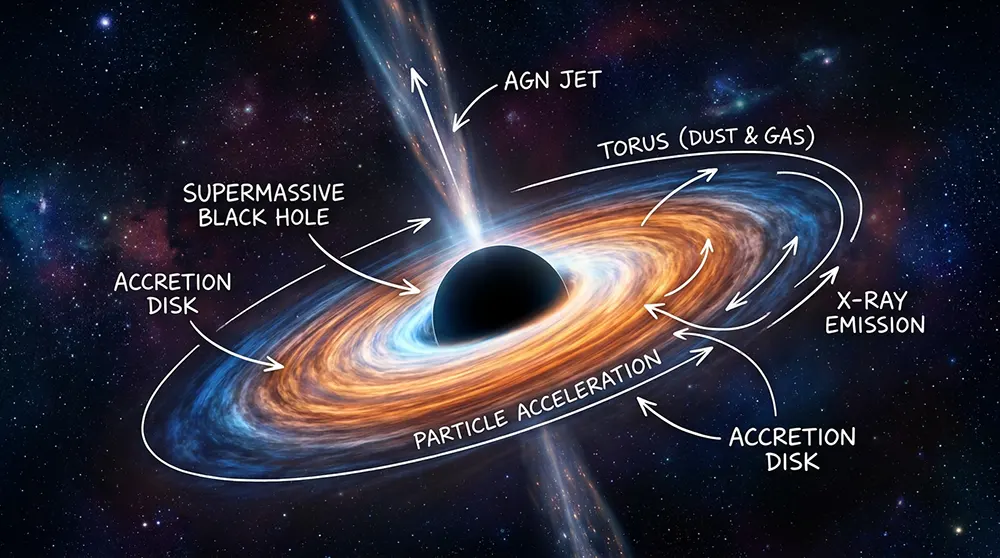 Illustration of NGC 4151's supermassive black hole anatomy